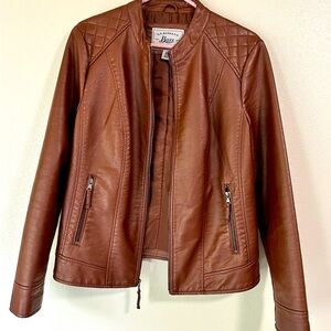 Bass Womens Faux Leather Jacket Size Large Brown Great Condition